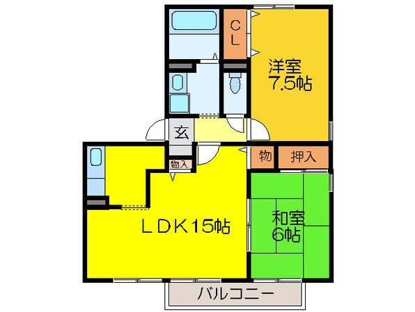 フロ－ラ志紀Ａ棟の物件間取画像